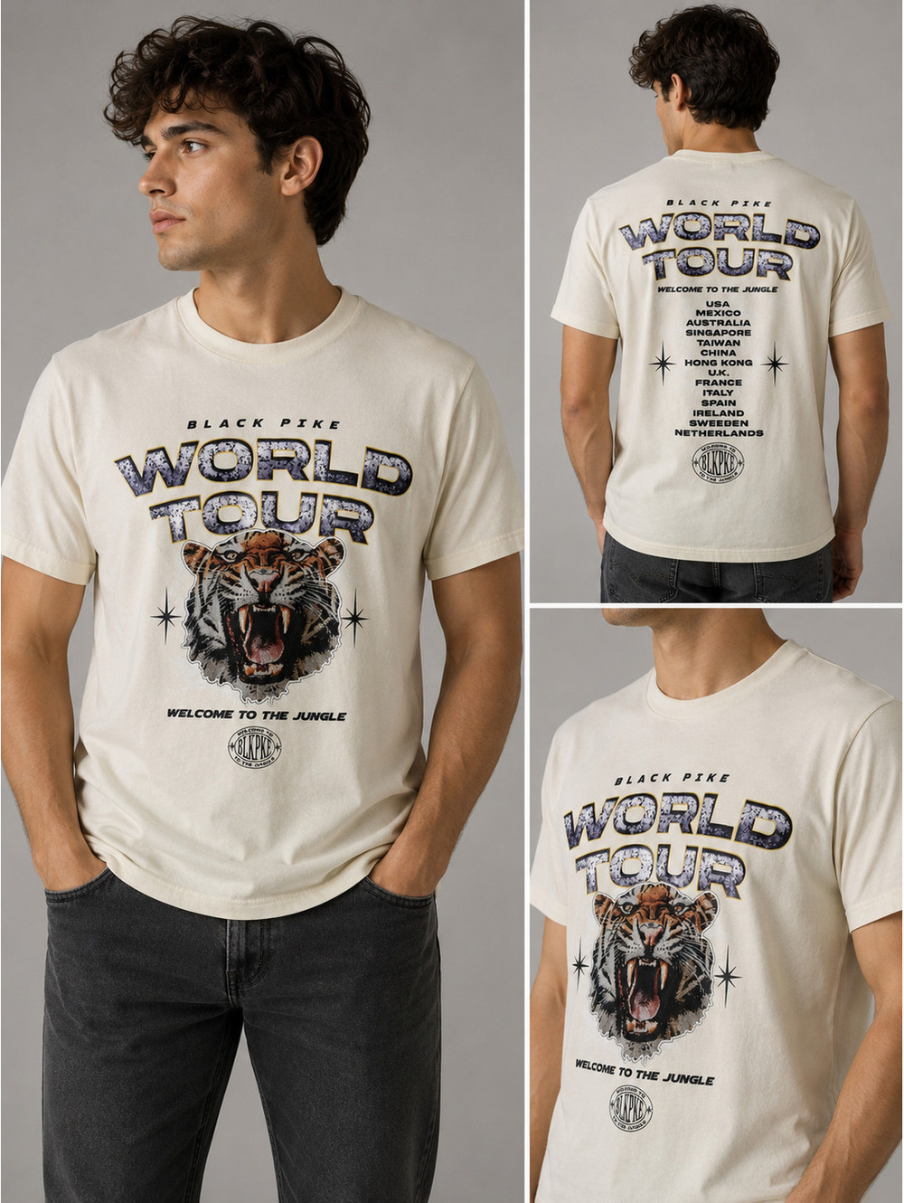 Black Pike World Tour Graphic T-Shirt 95% Cotton 5% Spand XL